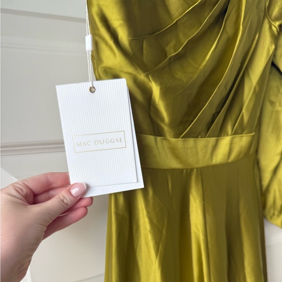 Mac Duggal One-Shoulder High-Low Dress in Chartreuse - Picture 6 of 11